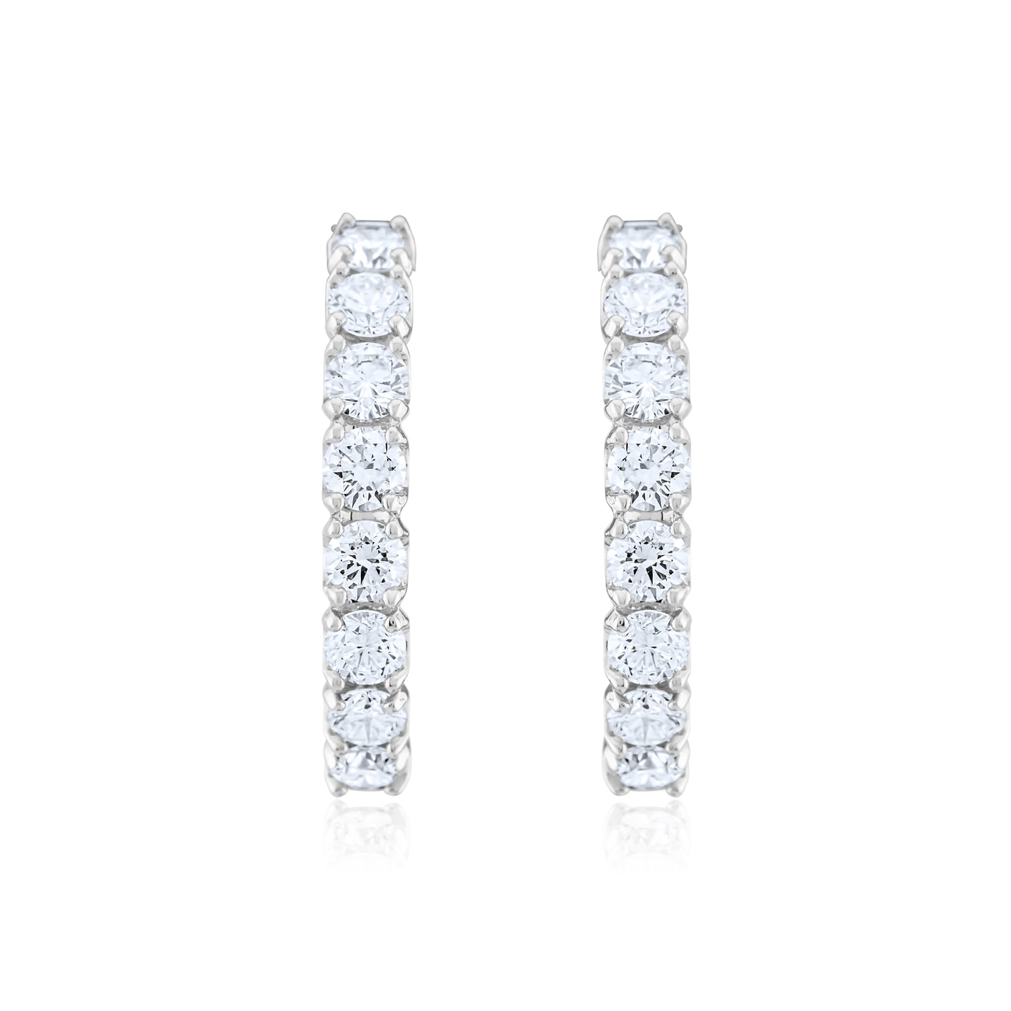 14K White Gold Diamond Oval Hoop Earrings ~ 2 ½ Ct