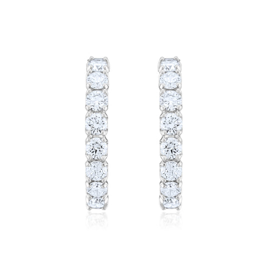 14K White Gold Diamond Oval Hoop Earrings ~ 2 ½ Ct