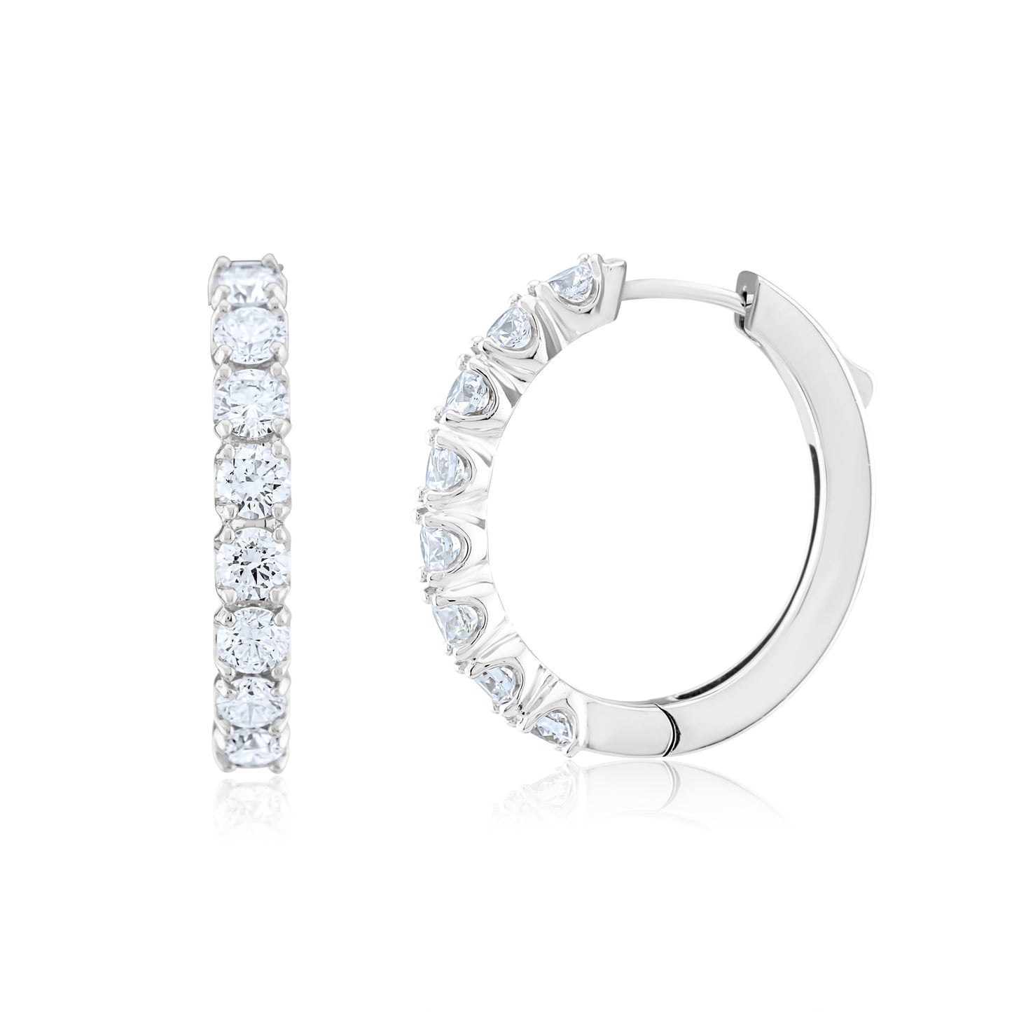 14K White Gold Diamond Oval Hoop Earrings ~ 2 ½ Ct