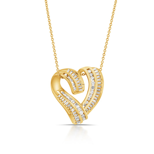 14K Yellow Gold Diamond Heart Swirl Pendant ~ 2 Ct