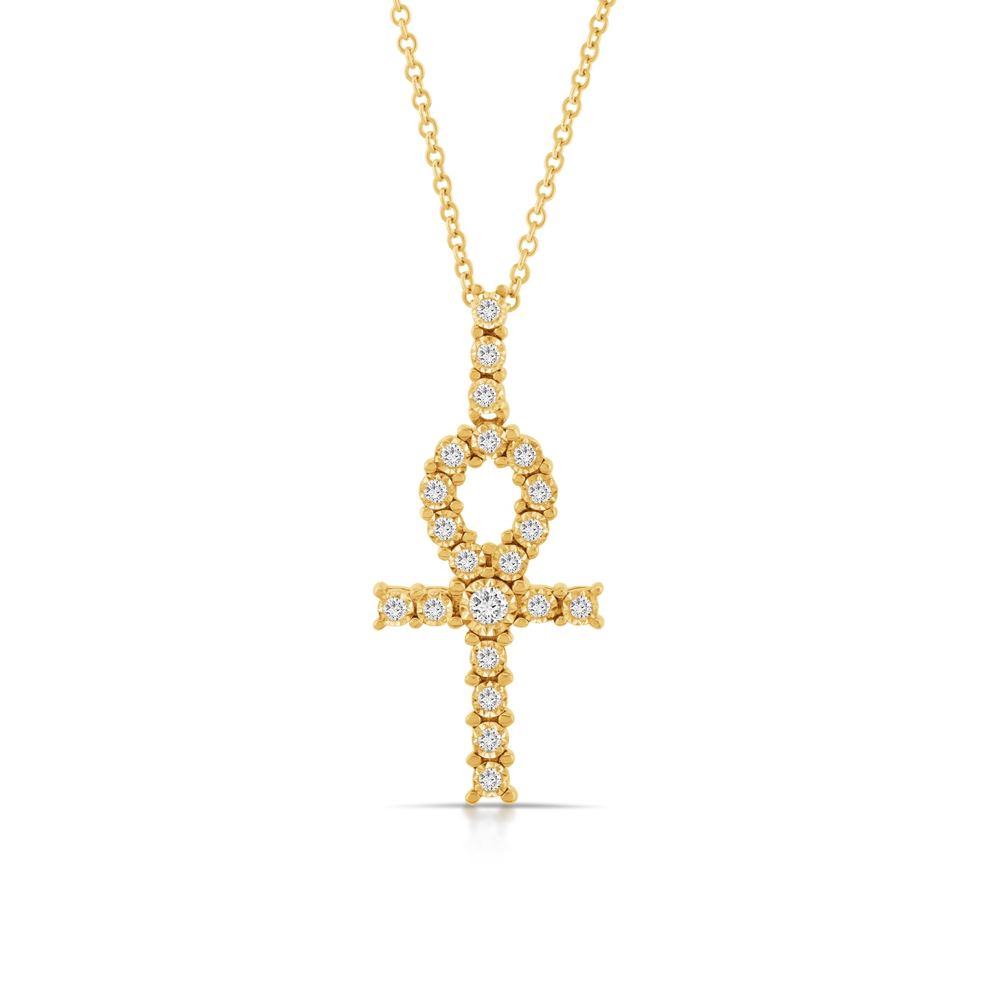14K Yellow Gold Diamond Ankh Cross Pendant ~ ½ Ct