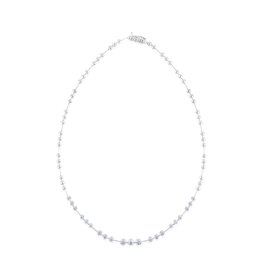 18K White Gold Diamond Station Necklace ~ 4 Ct