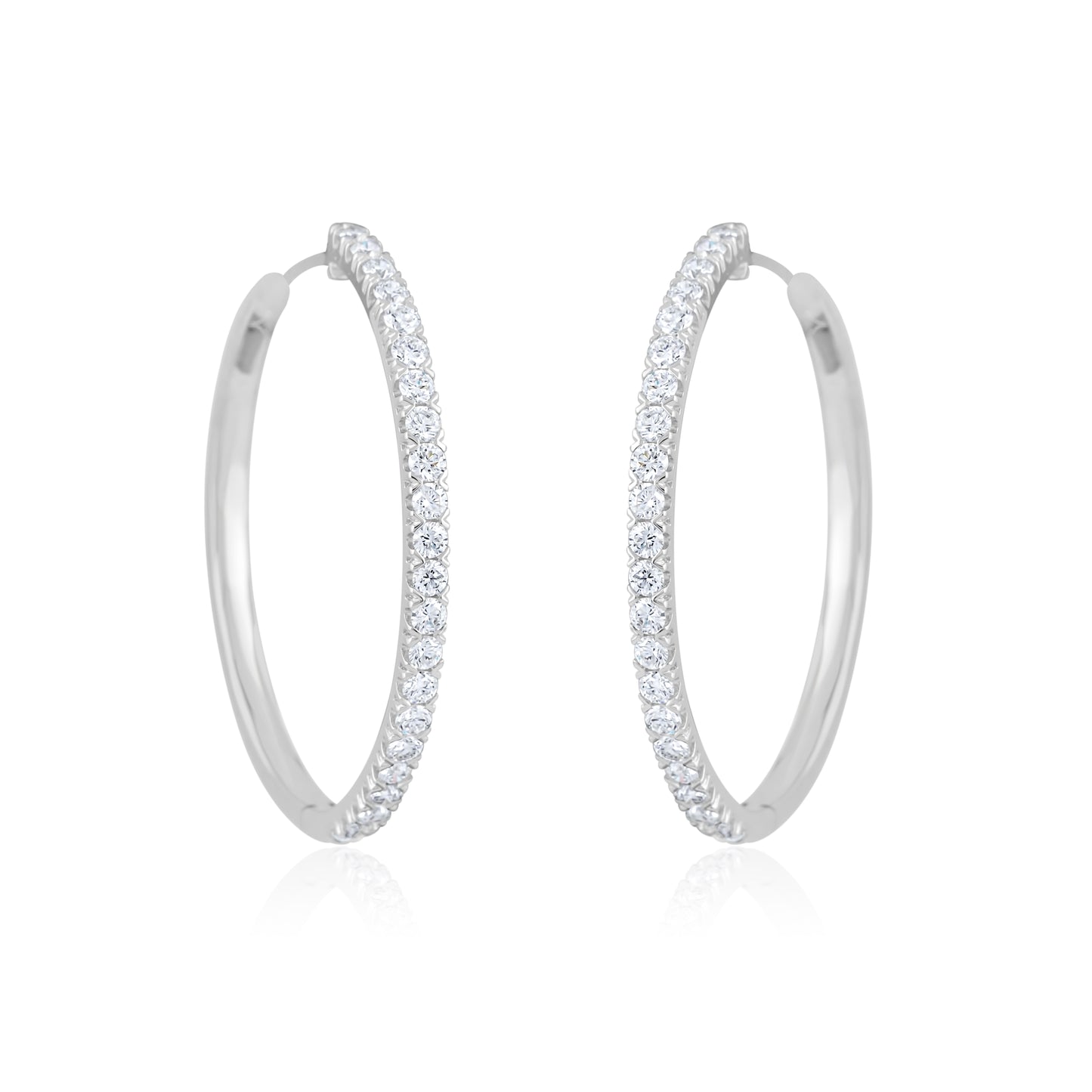 14K White Gold Lab Diamond Hoop Earrings ~ 2 ½ Ct
