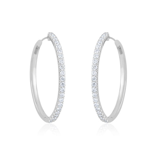 14K White Gold Lab Diamond Hoop Earrings ~ 2 ½ Ct