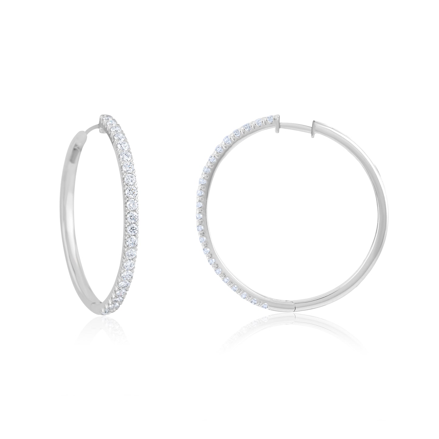 14K White Gold Lab Diamond Hoop Earrings ~ 2 ½ Ct