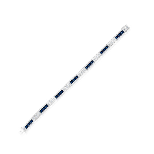 Platinum Diamond & Sapphire Art Deco Line Bracelet ~ 9 Ct