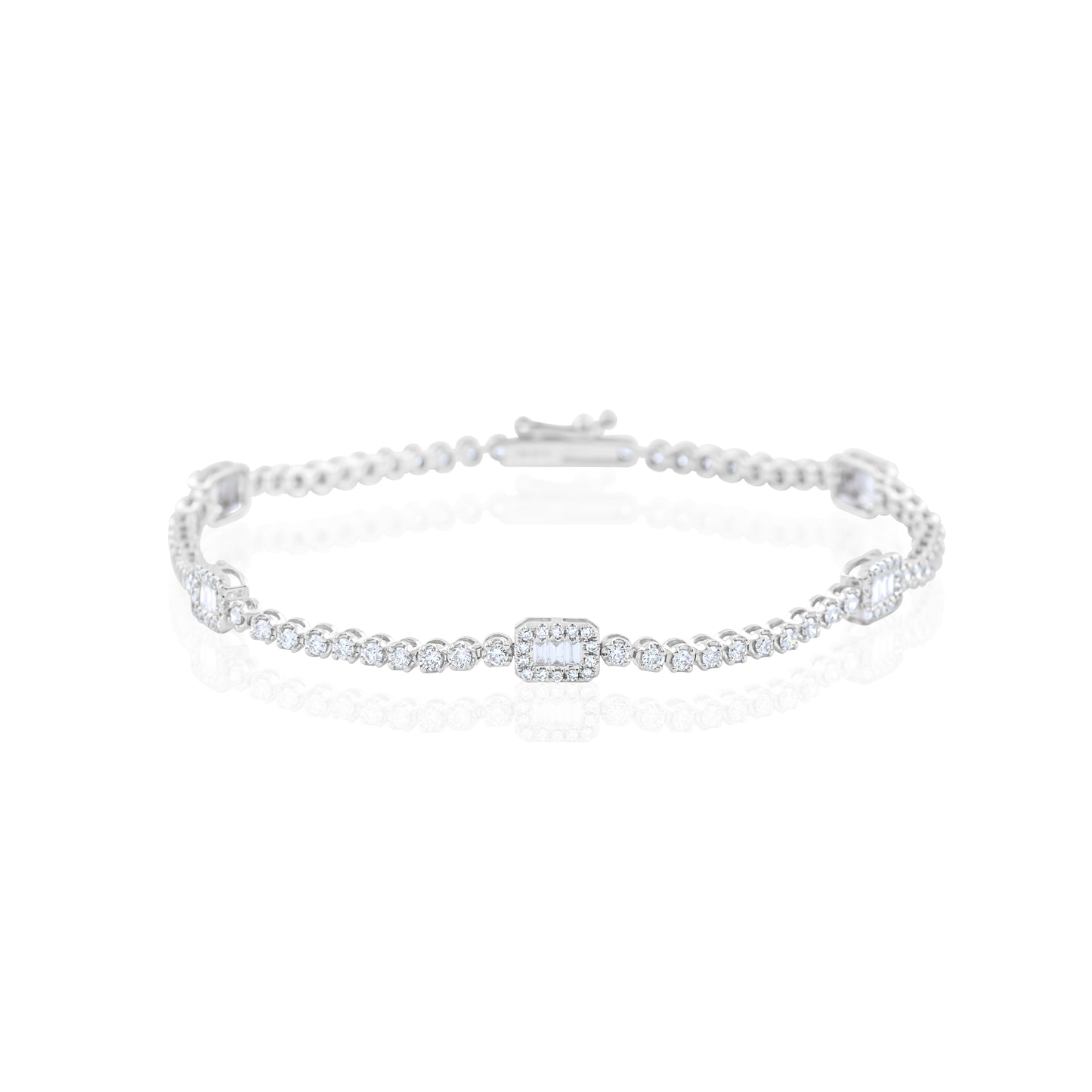 14K White Gold Diamond Baguette Accent Bracelet ~ 1 ½ Ct