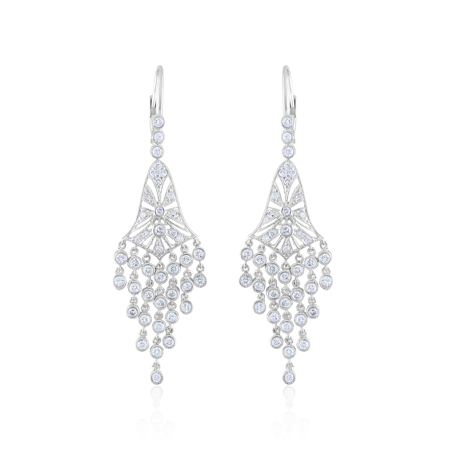 18K White Gold Diamond Chandelier Earrings ~ 2 Ct