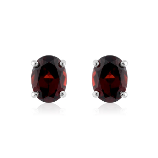 14K White Gold Garnet Stud Earrings ~ 3.20 Ct