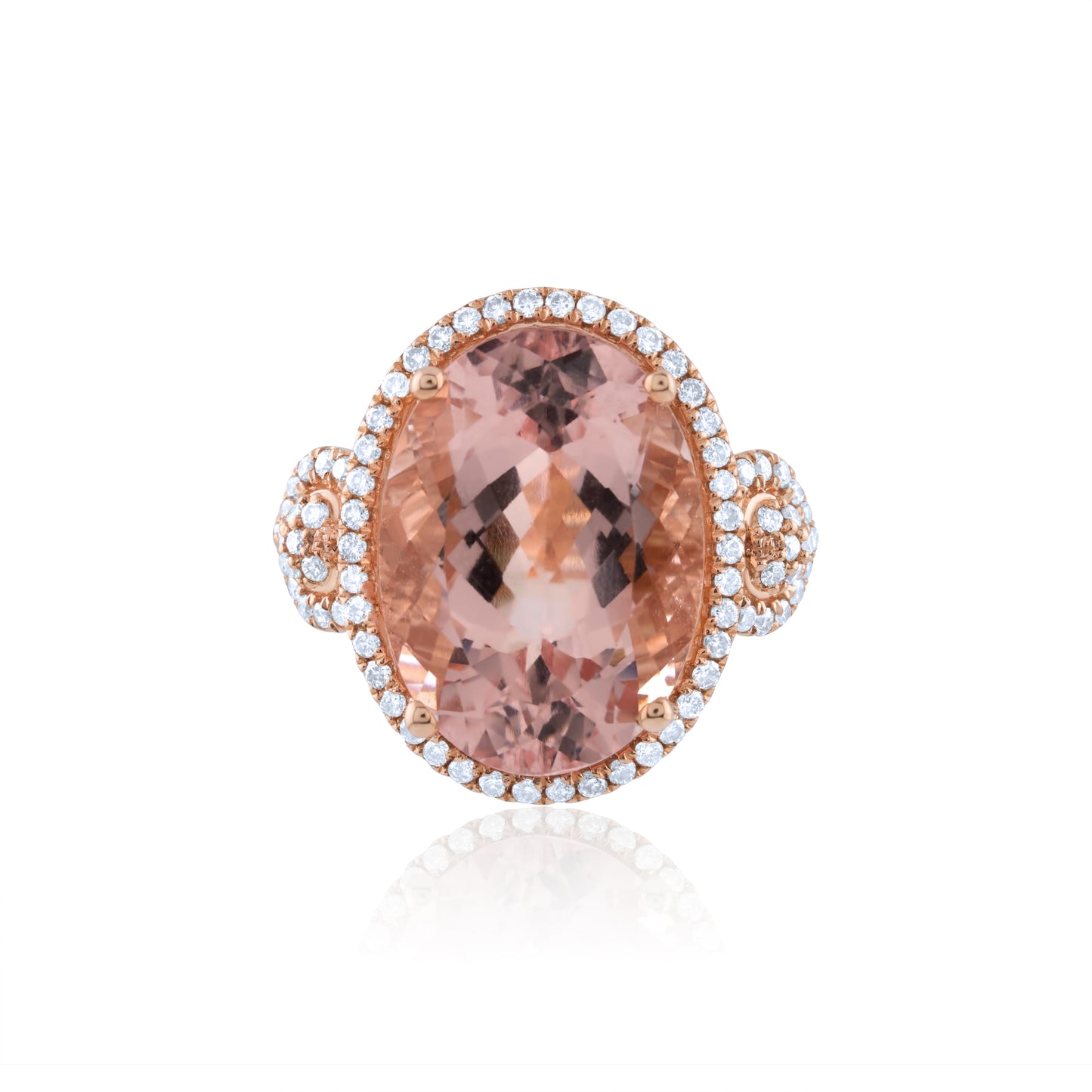 14K Rose Gold Diamond Halo Morganite Statement Ring ~ 15 Ct