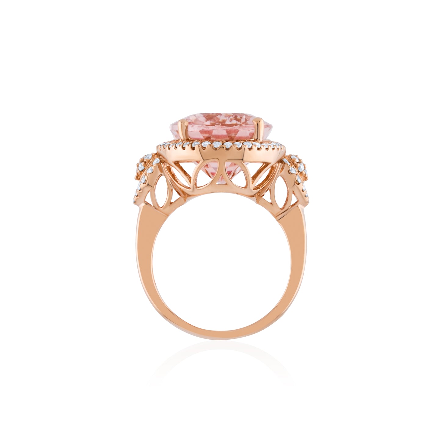 14K Rose Gold Diamond Halo Morganite Statement Ring ~ 15 Ct