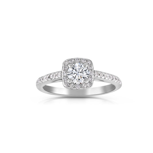 14K White Gold Round Diamond Halo Engagement Ring ~ 1.05 Ct