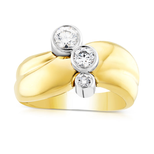 14K Yellow & White Gold Diamond Fashion Swirl Ring 3/4 Ct
