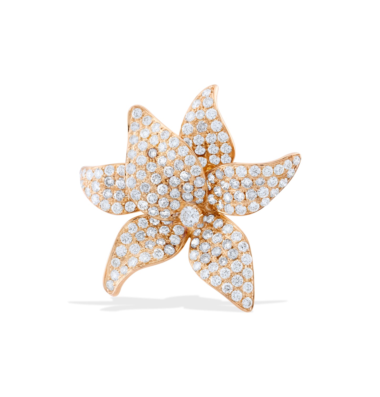 18K Rose Gold Diamond Flower-Shaped Cocktail Ring ~2.5 Ct