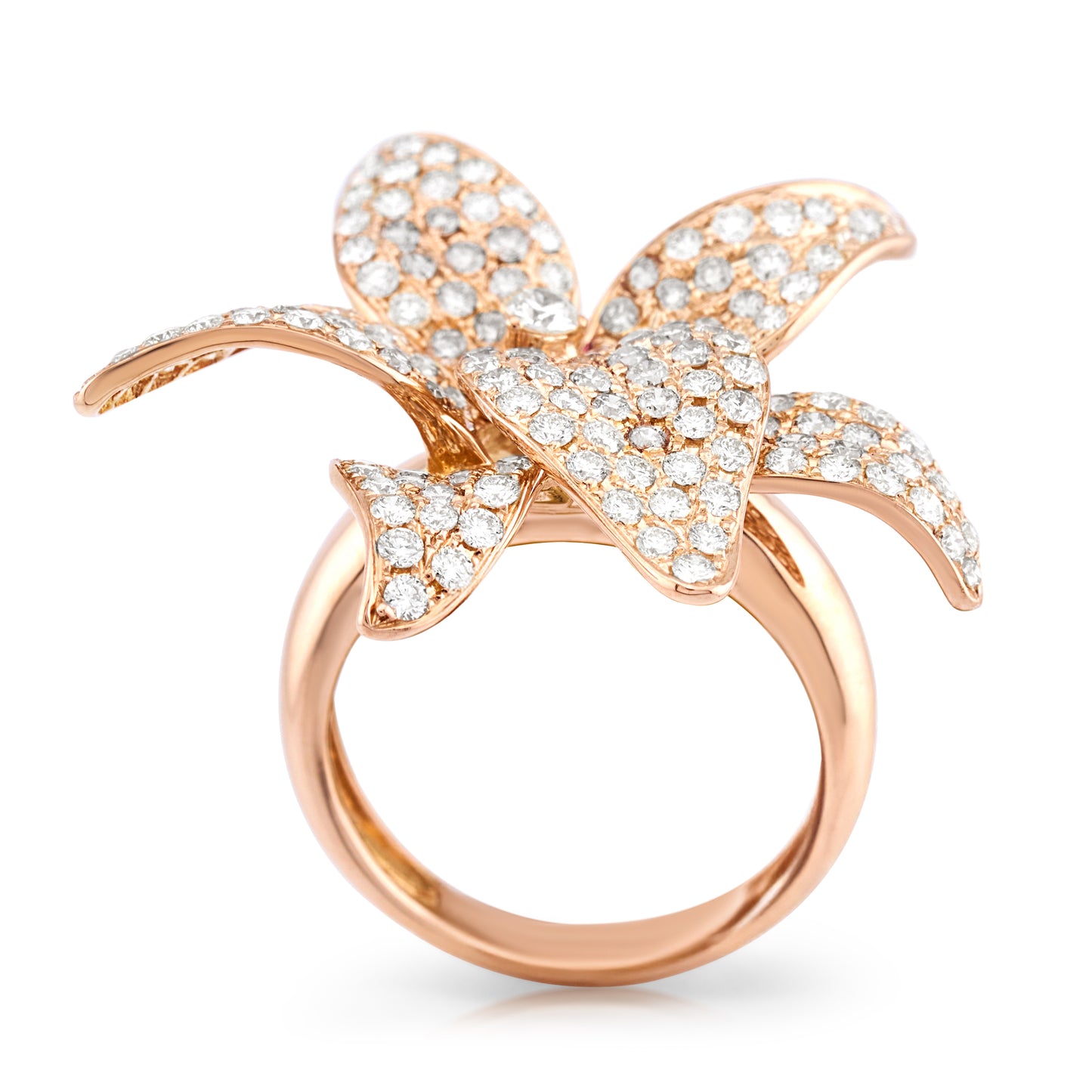 18K Rose Gold Diamond Flower-Shaped Cocktail Ring ~2.5 Ct