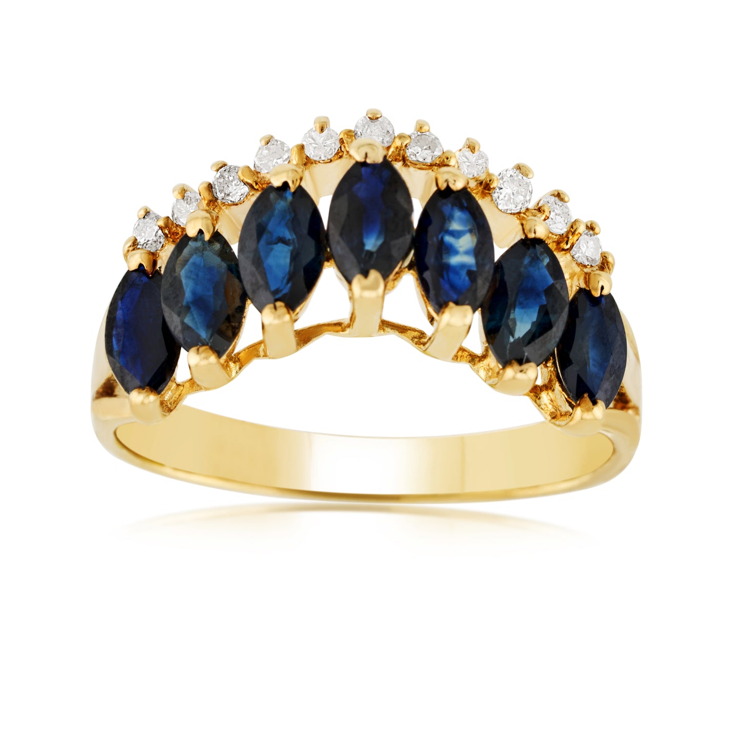 14K Yellow Gold Diamond & Sapphire Crown Inspired Band ~ 1 1/3 Ct