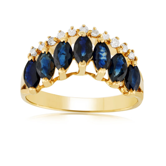 14K Yellow Gold Diamond & Sapphire Crown Inspired Band ~ 1 1/3 Ct
