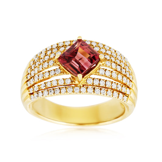 14K Yellow Gold Tourmaline & Diamond Statement Ring ~ 2.50 Ct