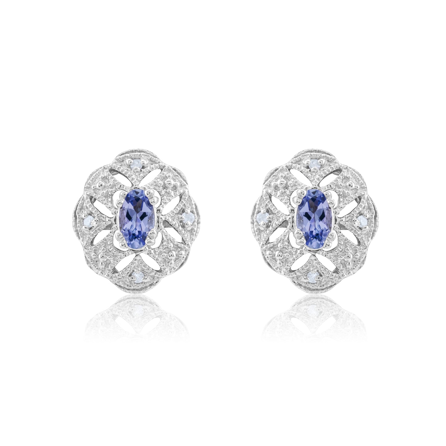 14K White Gold Diamond & Tanzanite Victorian Stud Earrings