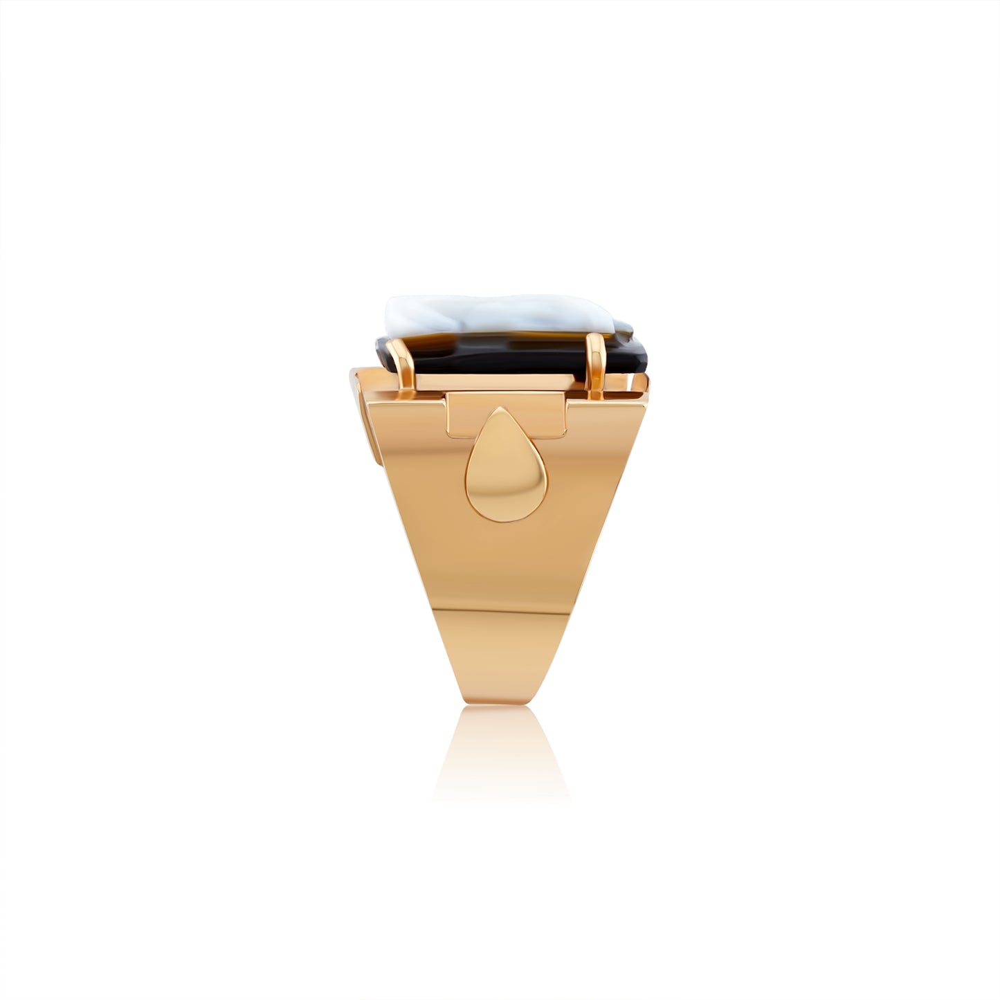 18K Rose Gold Onyx & Opal Hand Carved Men’s Ring