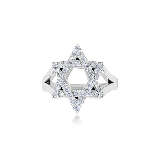 14K White Gold Diamond Star of David Men’s Ring ~ ¾ Ct