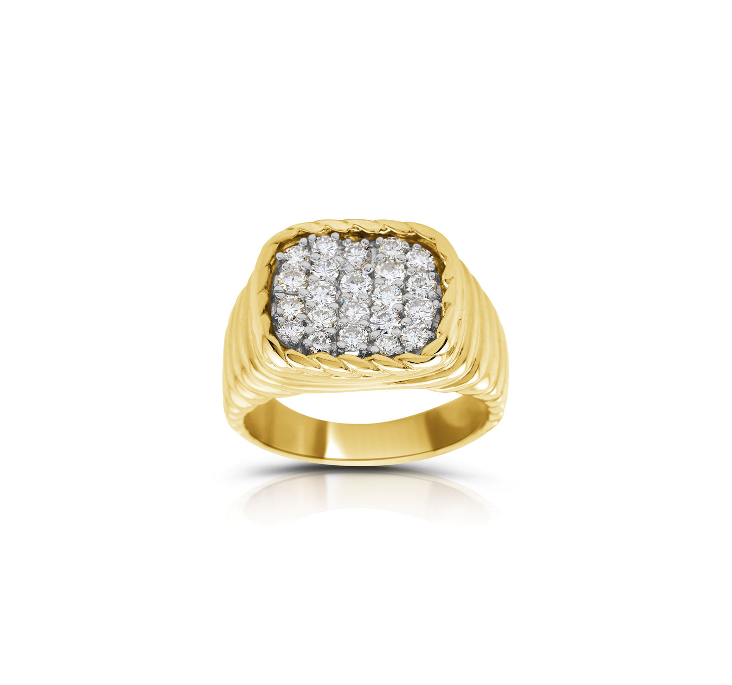 14K Yellow Gold Diamond Men’s Cluster Ring ~ 1.30 Ct