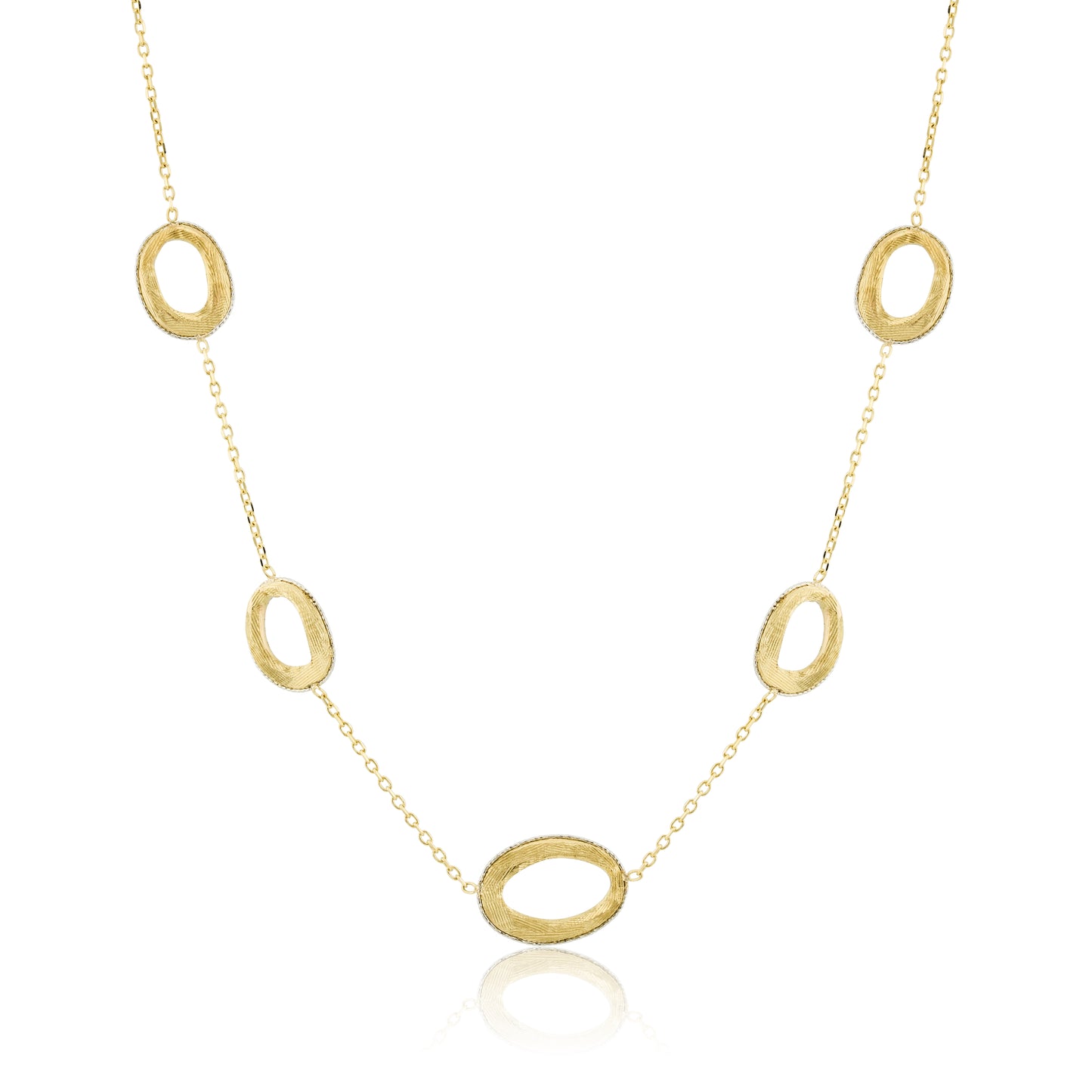 14K Yellow Gold Open Oval Station Necklace