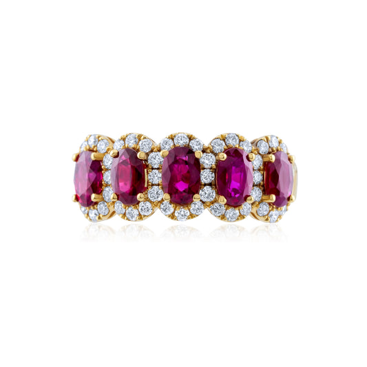 14K Yellow Gold Diamond & Ruby Men’s Ring ~ 5 Ct