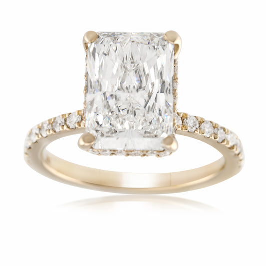 14K Yellow Gold Hidden Halo Lab Diamond Engagement Ring ~ 4.50 Ct