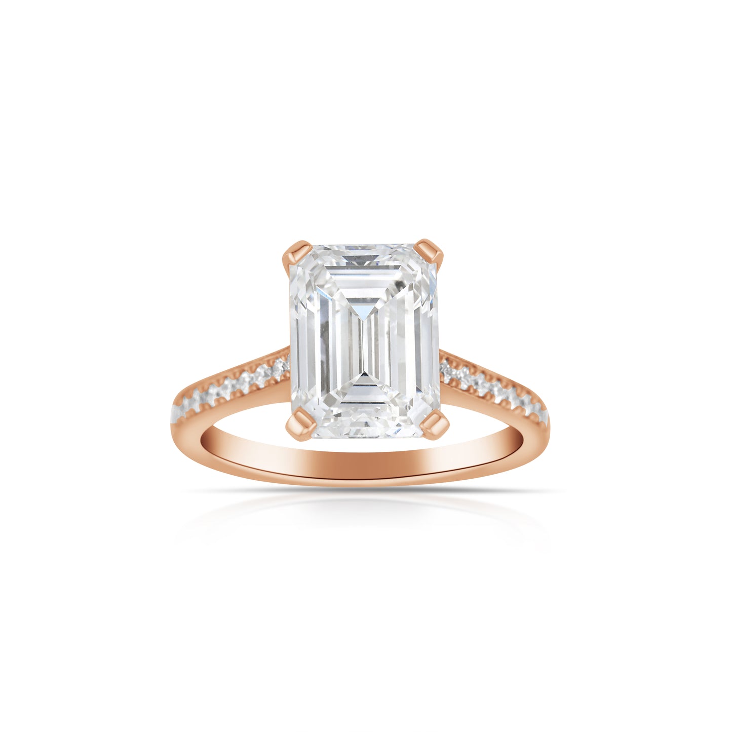 14K Rose Gold Emerald Cut Lab Diamond Engagement Ring 4 1/3 Ct