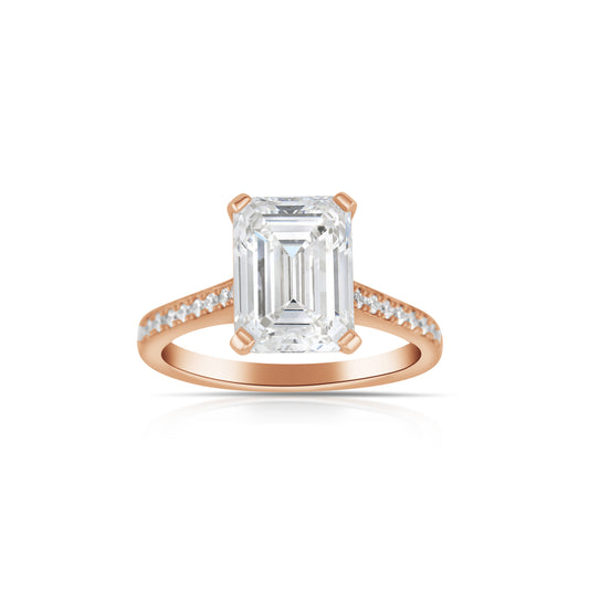 14K Rose Gold Emerald Cut Lab Diamond Engagement Ring 4 1/3 Ct
