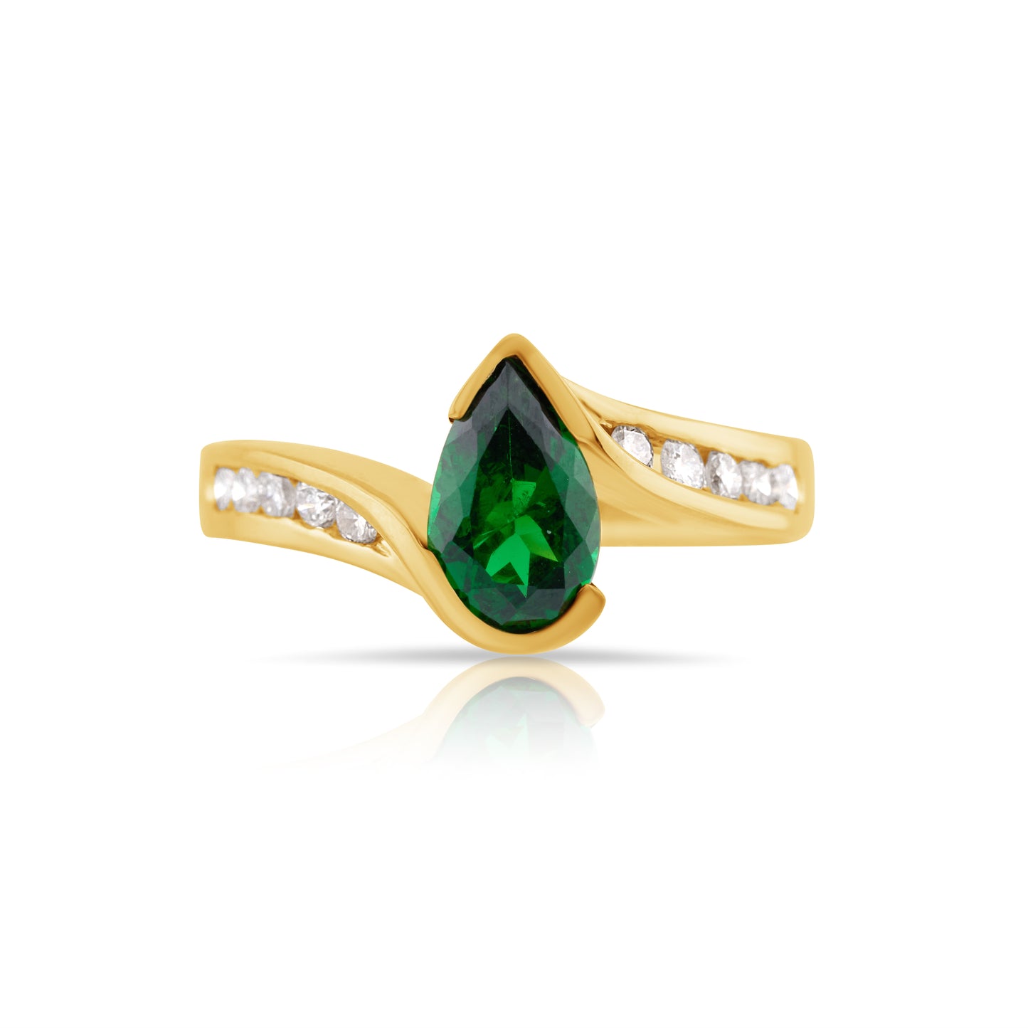 14K Yellow Gold Diamond & Tsavorite Bypass Ring 1 ½ Ct