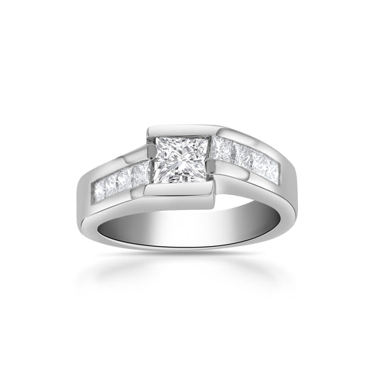 14K White Gold Diamond Princess Cut Engagement Ring ~ 1 1/3 Ct