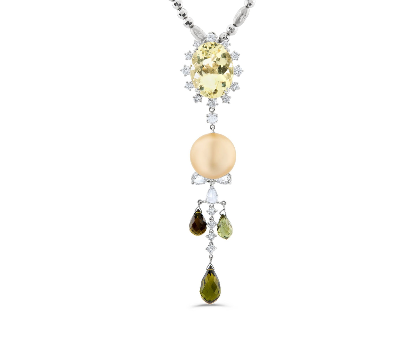 14K White Gold All Natural Multi-Stone Drop Pendant 16.50 Ct