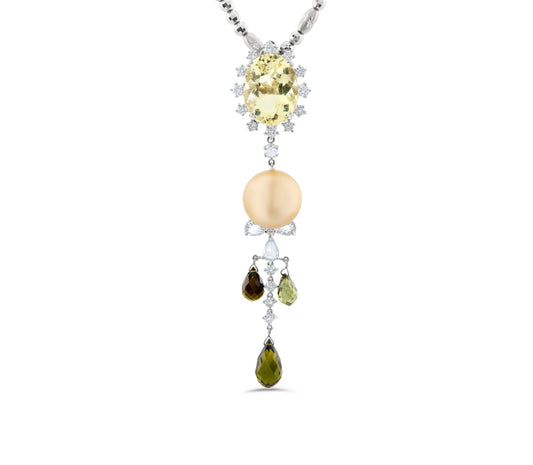 14K White Gold All Natural Multi-Stone Drop Pendant 16.50 Ct