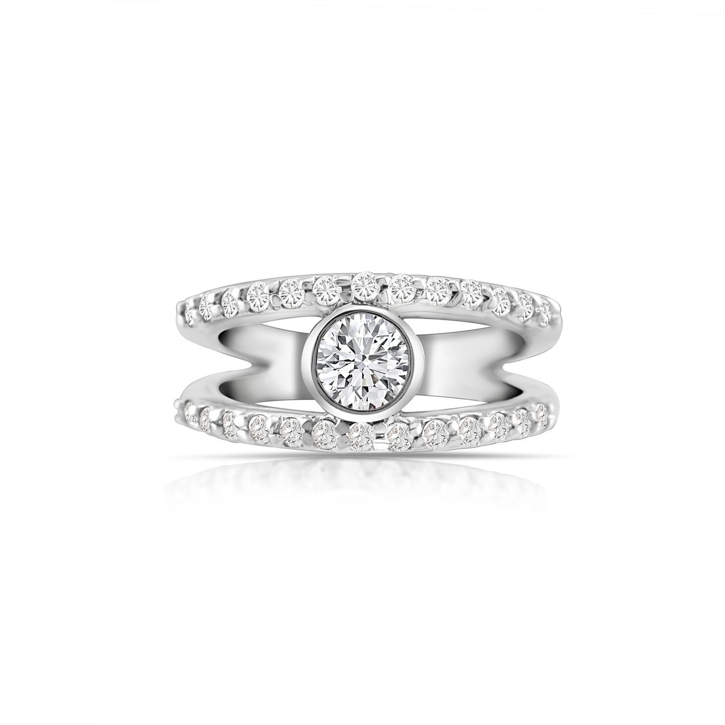 14K White Gold Diamond Two-Row Band ~ 1 Ct