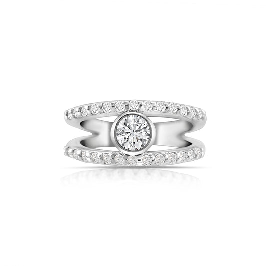 14K White Gold Diamond Two-Row Band ~ 1 Ct