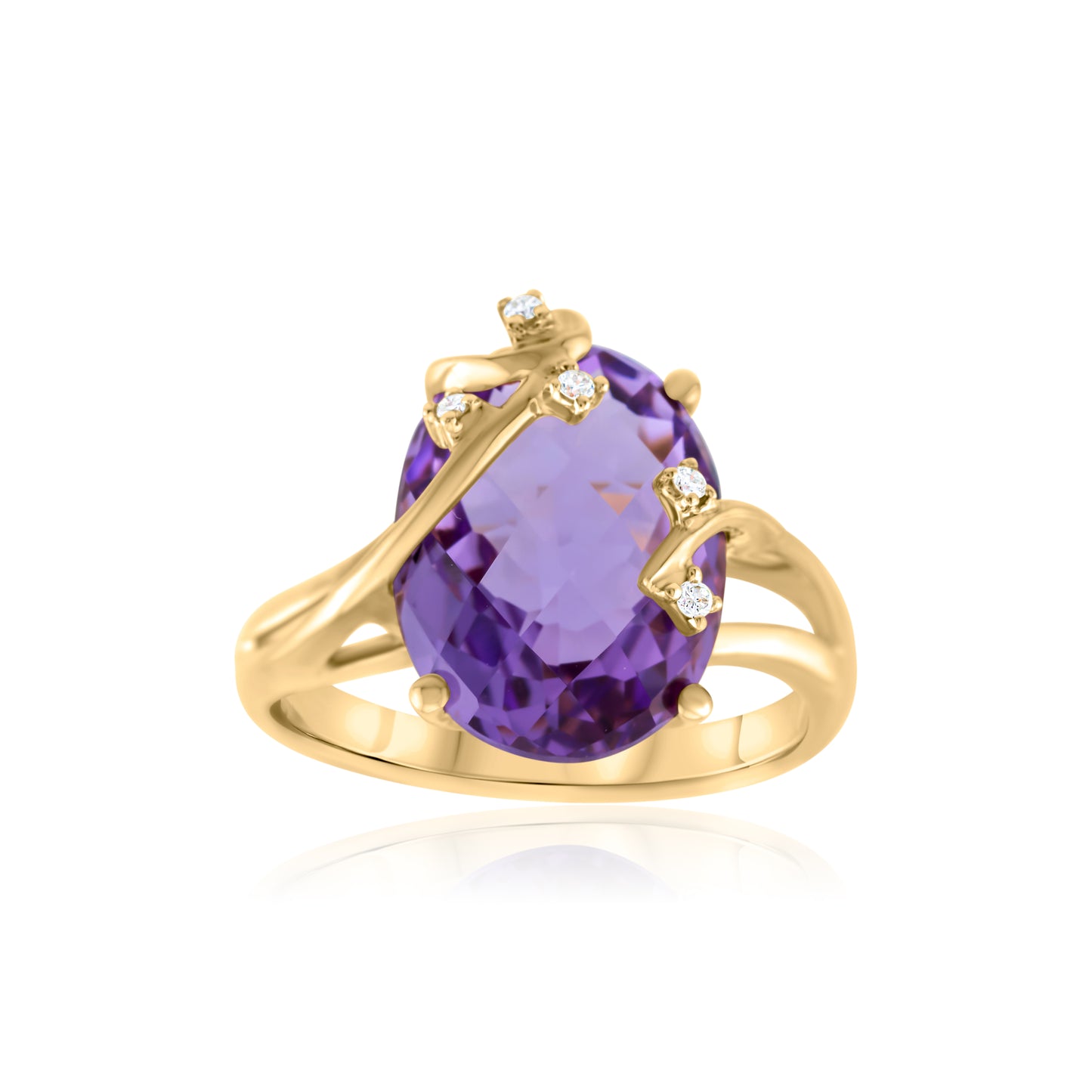 14K Yellow Gold Amethyst & Diamond Fashion Ring 6.14 Ct