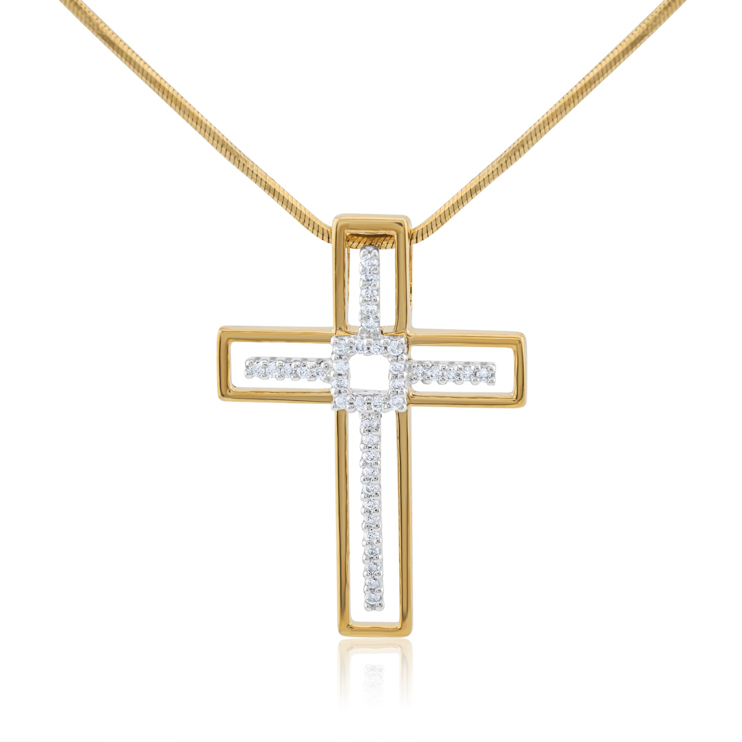 14K Two-Tone Gold Diamond Cross Pendant