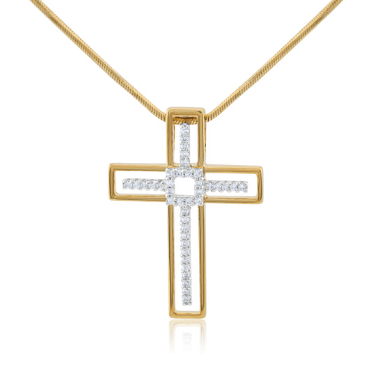 14K Two-Tone Gold Diamond Cross Pendant