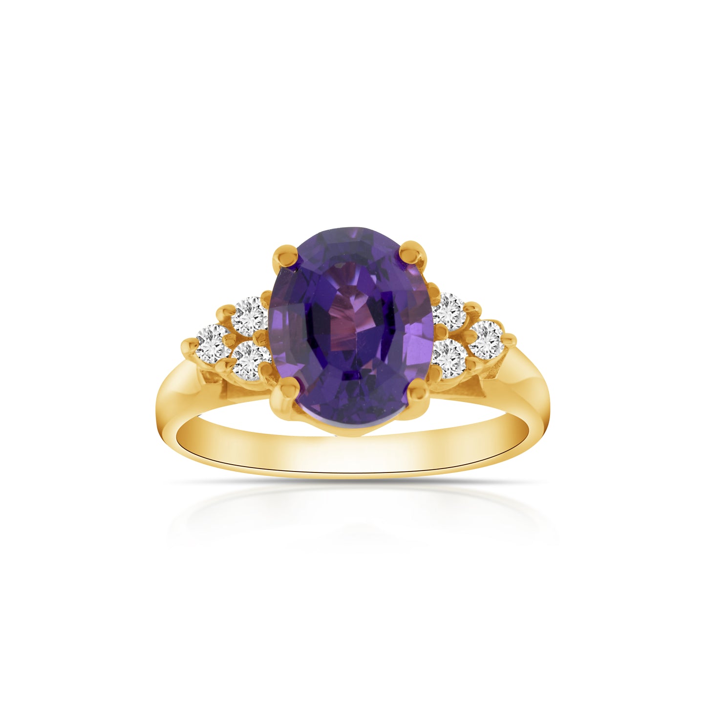 14K Yellow Gold Amethyst & Diamond Ring ~ 3 Ct