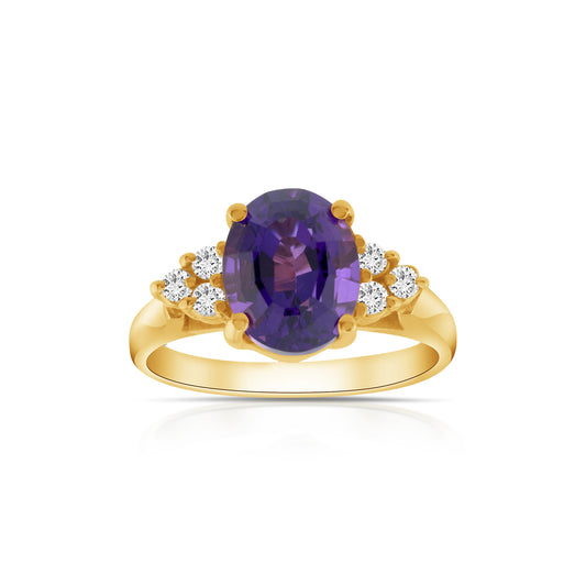 14K Yellow Gold Amethyst & Diamond Ring ~ 3 Ct