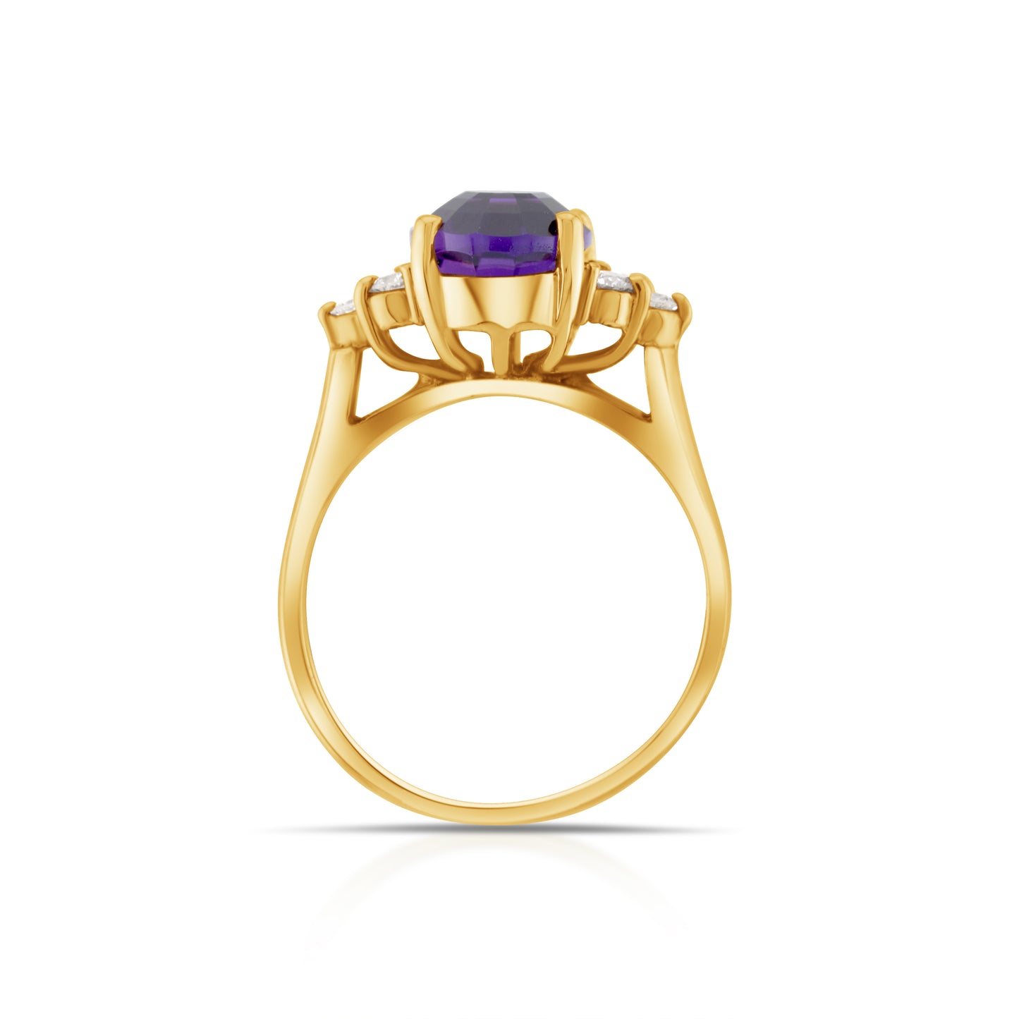 14K Yellow Gold Amethyst & Diamond Ring ~ 3 Ct