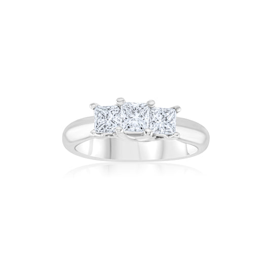 18K White Gold & Platinum Three-Stone Diamond Engagement Ring 1.01 Ct