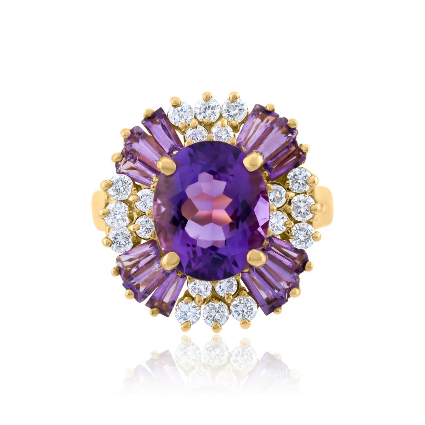 14K Yellow Gold Amethyst & Diamond Right-Hand Ring ~ 5 Ct