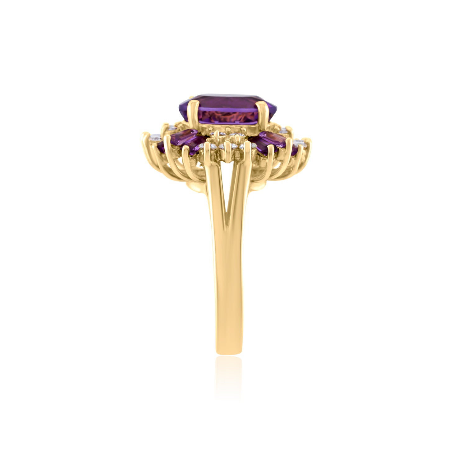 14K Yellow Gold Amethyst & Diamond Right-Hand Ring ~ 5 Ct
