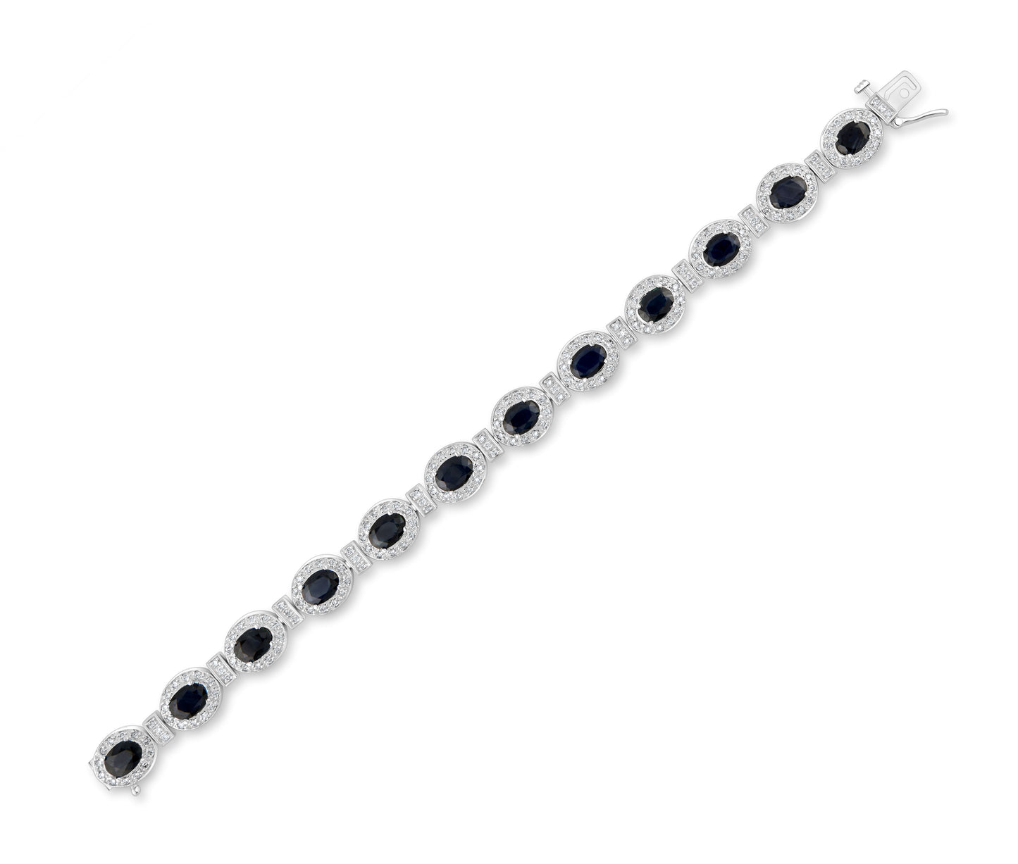 14K White Gold Diamond & Sapphire Victorian Design Bracelet 11.09 Ct