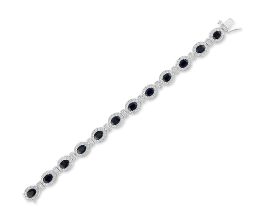 14K White Gold Diamond & Sapphire Victorian Design Bracelet 11.09 Ct