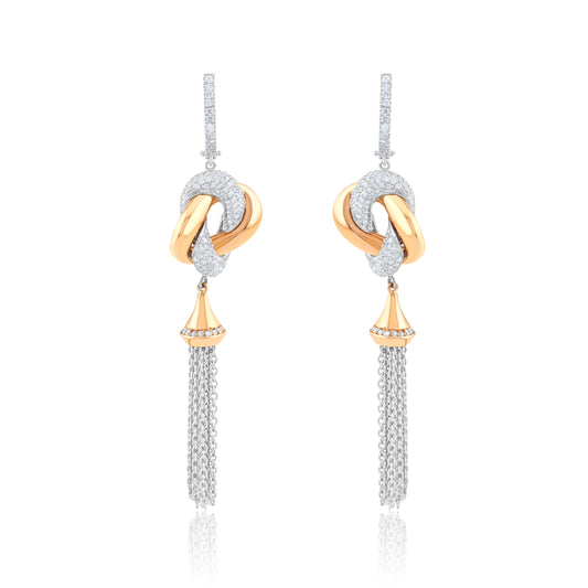 14K Two-Tone Gold Diamond Dangling Knot Earrings ~ 2 Ct