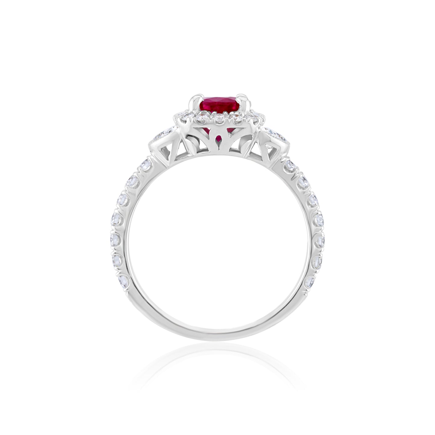 18K White Gold Diamond & Ruby Three-Stone Ring ~ 3 ½ Ct